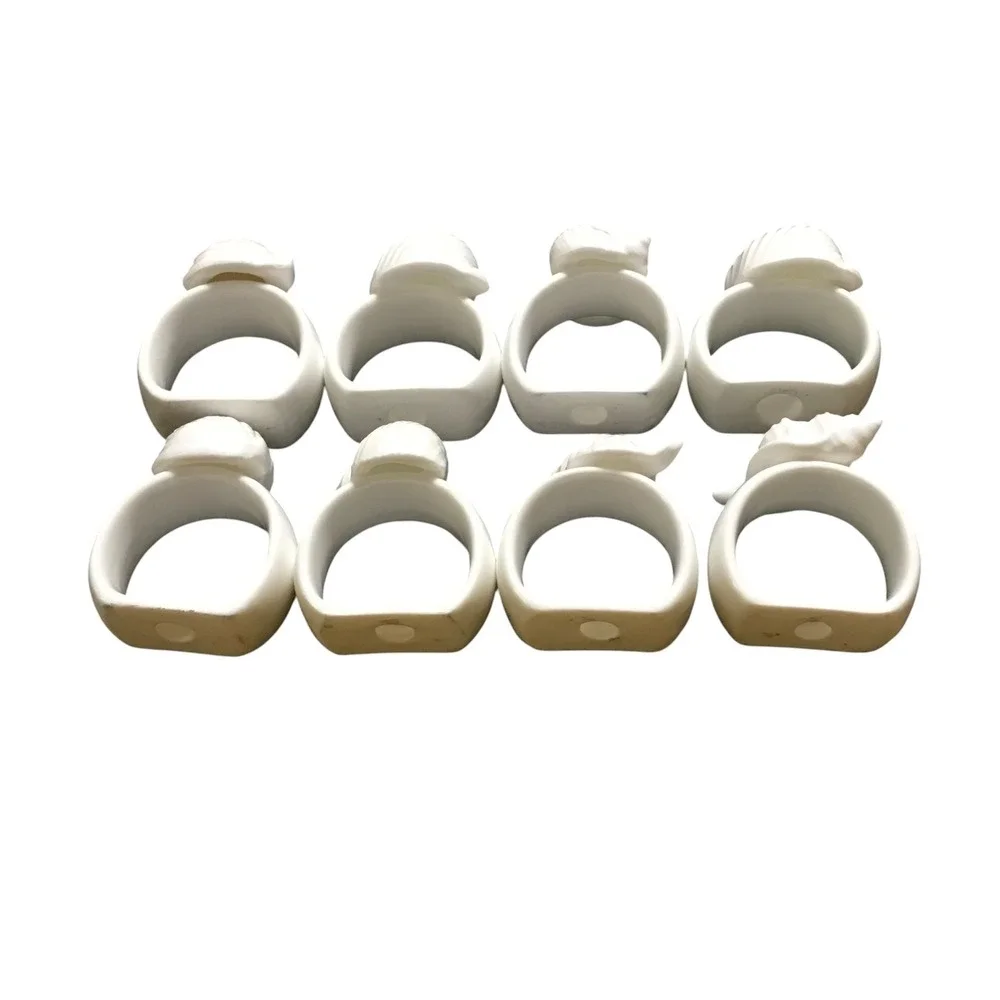 Set of 8 White Ceramic Seashell Napkin Rings Coastal Nautical Beach Decor conch